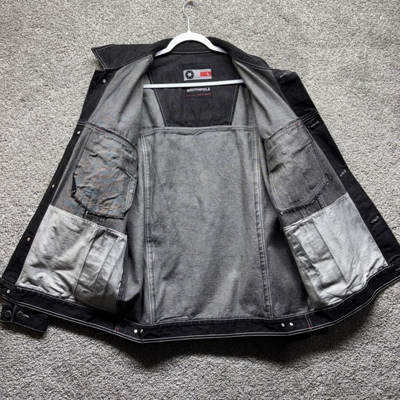 Southpole Vintage Mens LARGE Y2K 90s Denim Button Trucker Jacket Jnco Pocket EUC - Picture 15 of 16